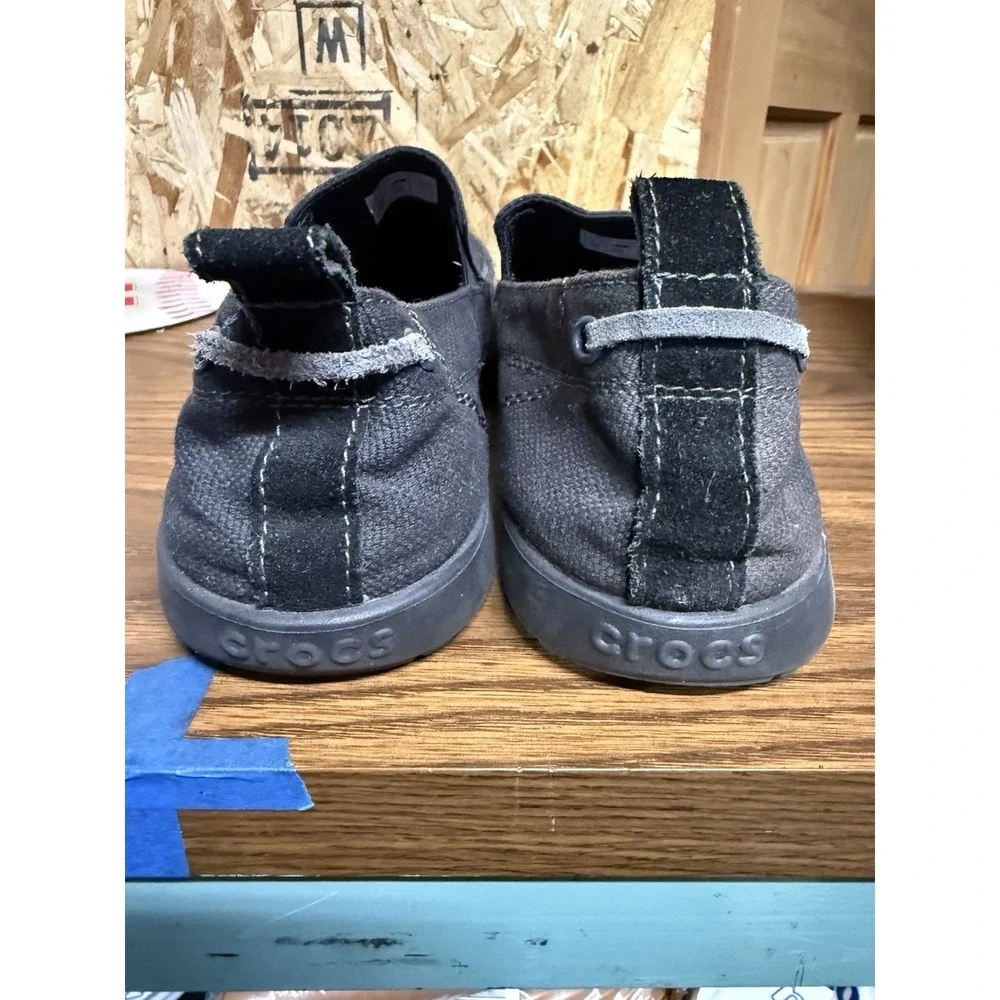 Crocs Walu 11270 Mens 11 Black Canvas Slip On Loafers Boat Shoes Comfort